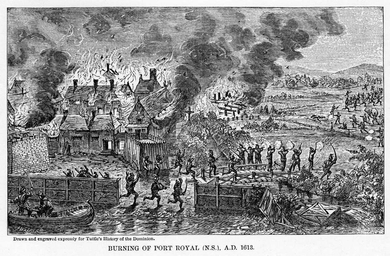 Spalenie Port Royal Nova Scotia, AD 1613, 1877 autorstwa Unbekannt