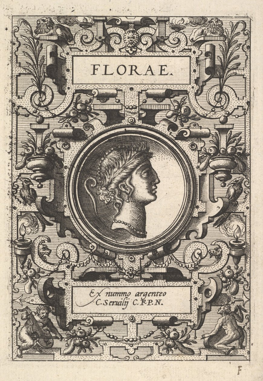 Popiersie Florae otoczone plecieniem, z serii Deorum dearumque, zestaw obrazów..., 1573. autorstwa Unbekannt