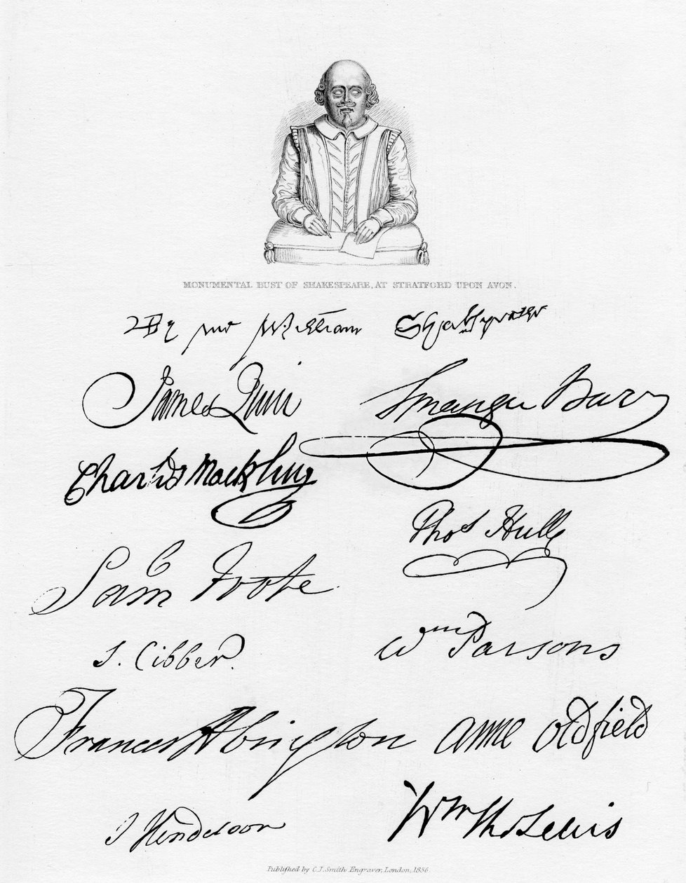 Popiersie Szekspira i podpisy znanych aktorów, 1840 autorstwa Unbekannt