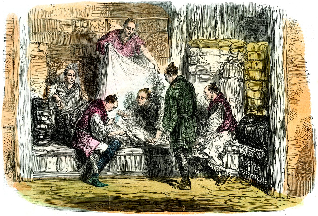 Kupowanie kamletów w sklepie, Yokohama, Japonia, 1865 autorstwa Unbekannt