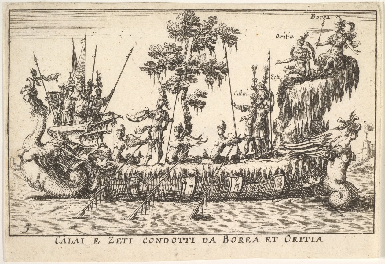 Calais i Zetes pod wodzą Boreasa i Oreithyia Calais e Zeti condotti da Borea et Oritia, w..., 1664. autorstwa Unbekannt