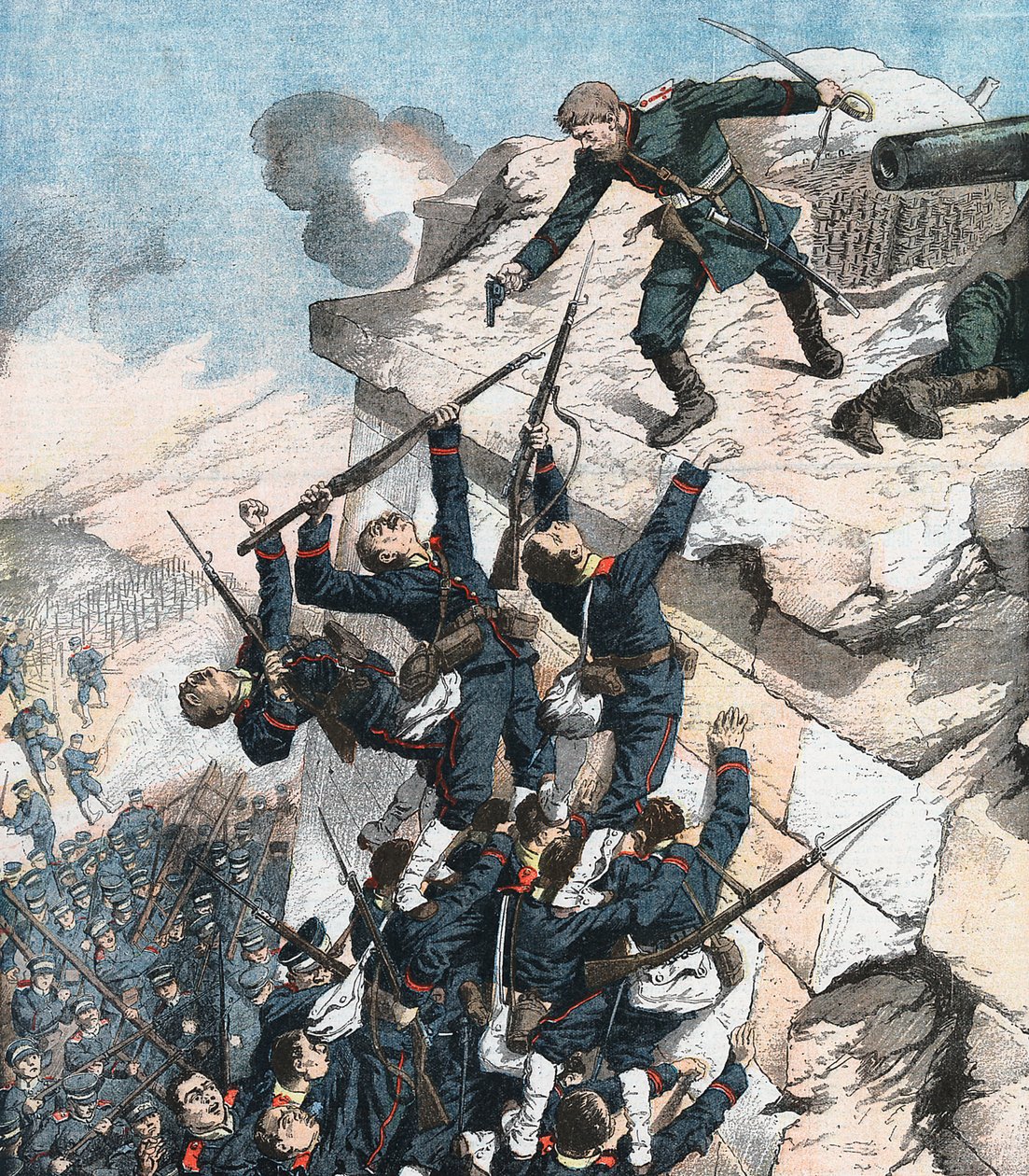 Kapitan Lebedief bohatersko broniący bastionu w Port Arthur, wojna rosyjsko-japońska, 1904-5 autorstwa Unbekannt