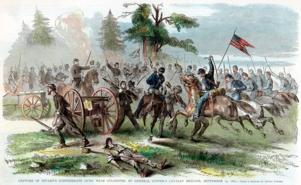 Zdobycie dział konfederackich w pobliżu Culpeper w Wirginii, wojna secesyjna, 14 września 1863 r autorstwa Unbekannt