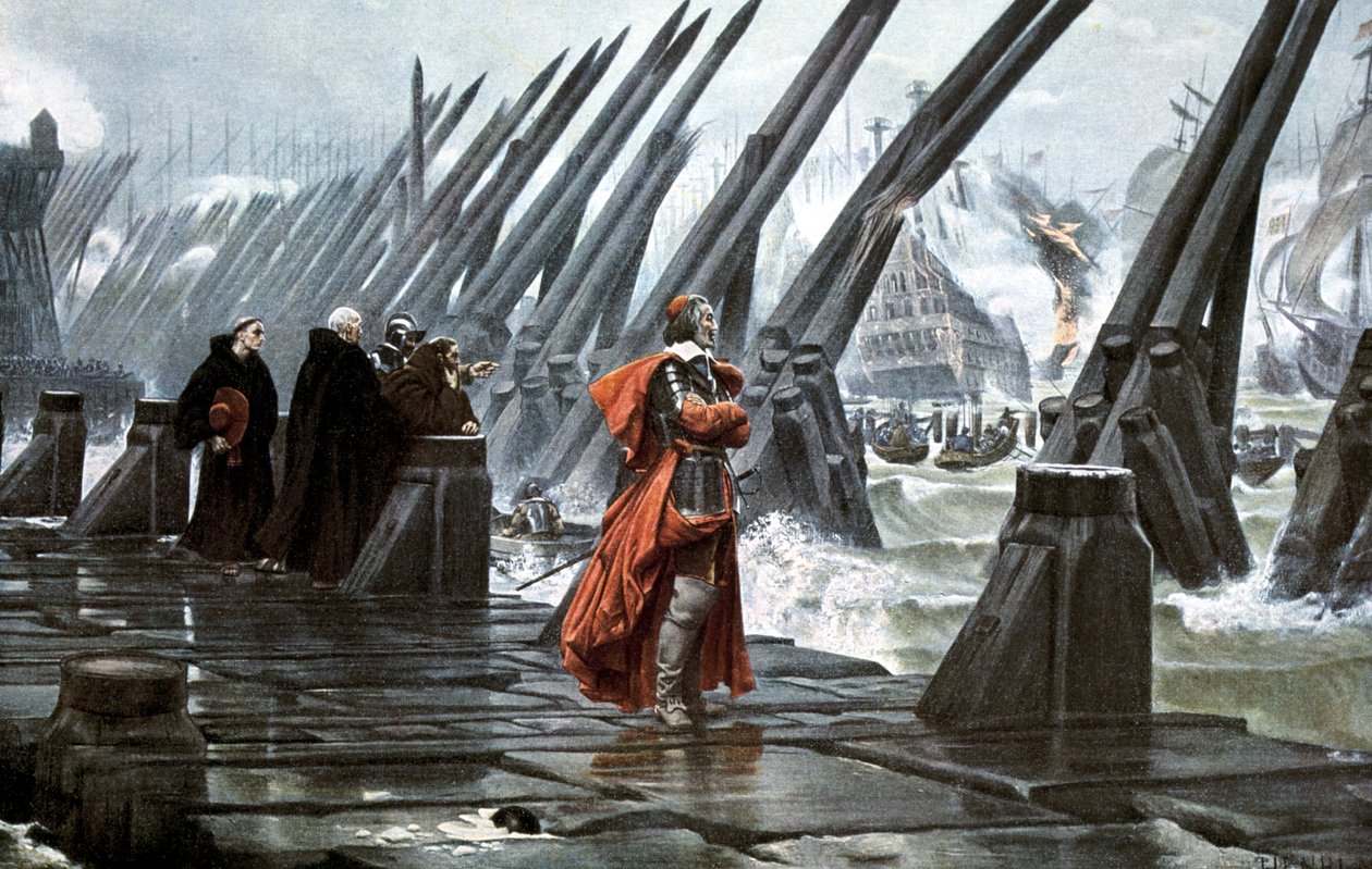 Kardynał Richelieu podczas oblężenia La Rochelle, 1628, początek XX wieku autorstwa Unbekannt