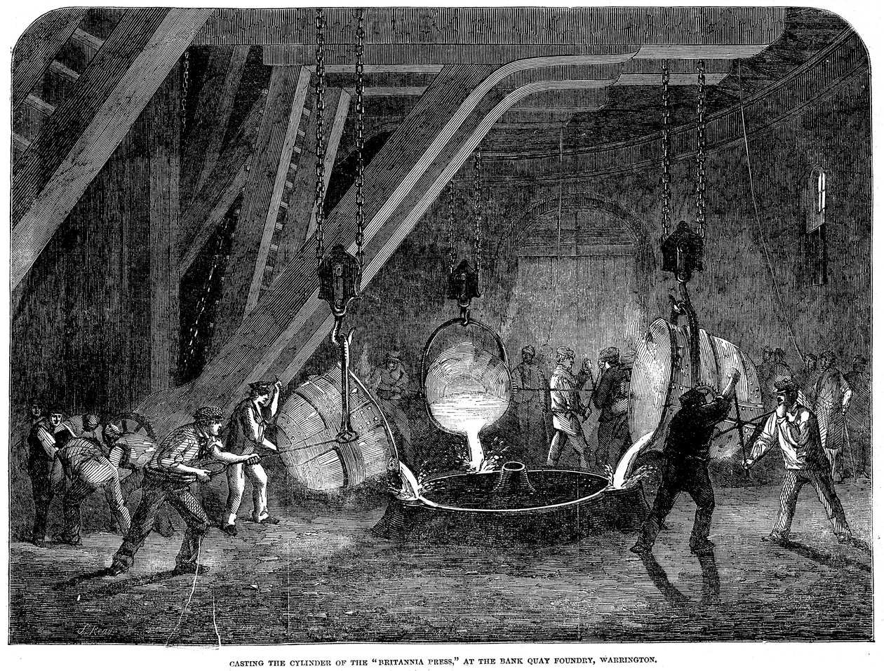 Odlewanie cylindra prasy Britannia w odlewni Bank Quay, Warrington, 1851 autorstwa Unbekannt