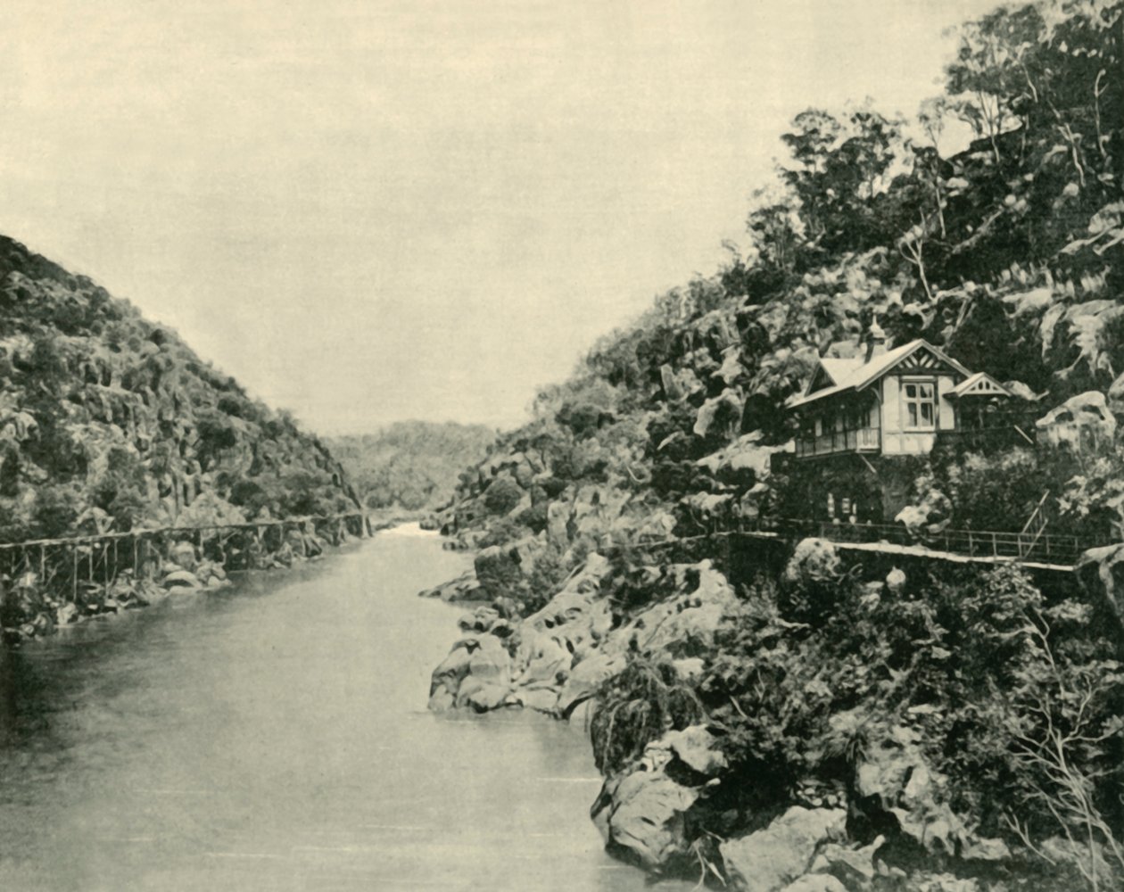 Wąwóz zaćmy, z mostu, Launceston, 1901. autorstwa Unbekannt