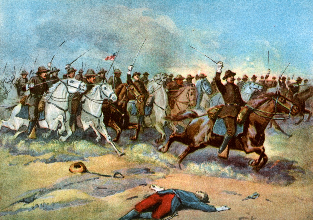 Szarża kawalerii przez żołnierzy amerykańskich, wojna hiszpańsko-amerykańska, 1898 autorstwa Unbekannt