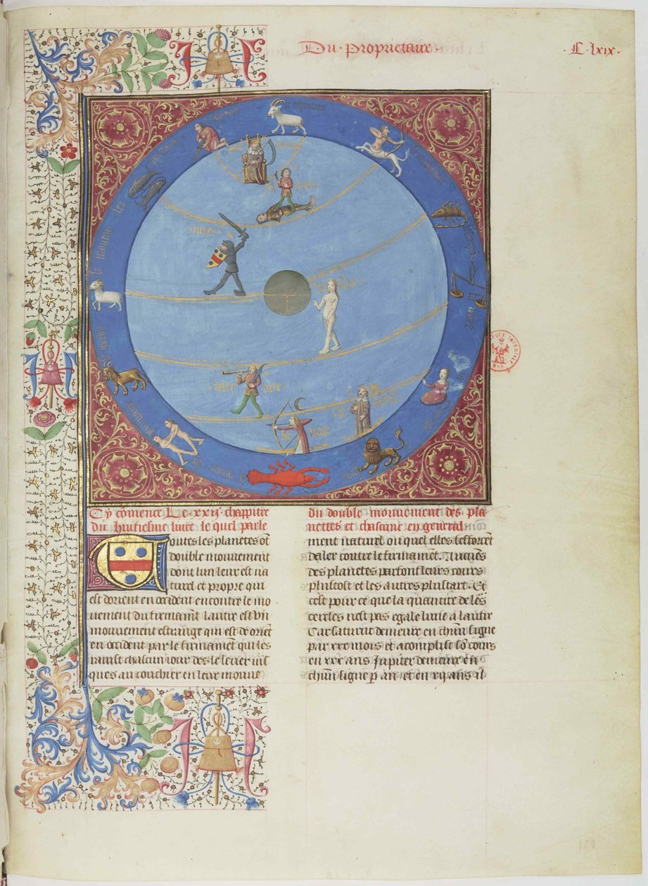 Sfery niebieskie, planety i zodiaki. Miniatura z książki Livre des proprietés des choices, ok. 1900 r. 1480. autorstwa Unbekannt