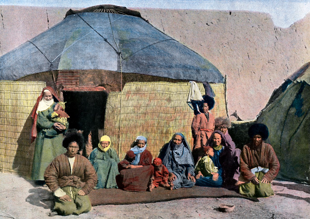 Rodzina z Azji Środkowej przed domem, ok. 1890 r. autorstwa Unbekannt