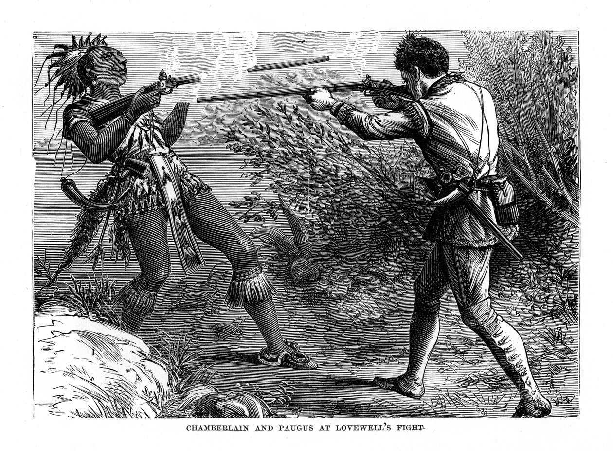 Chamberlain i Paugus w Lovewells Fight, 1725, 1872 autorstwa Unbekannt