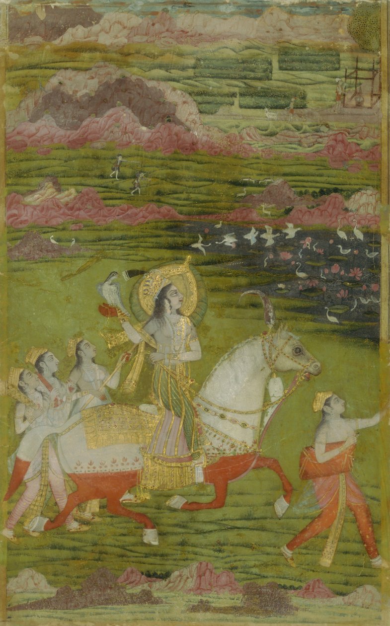 Chand Bibi Hawking z opiekunami w krajobrazie, ca. 1700. autorstwa Unbekannt
