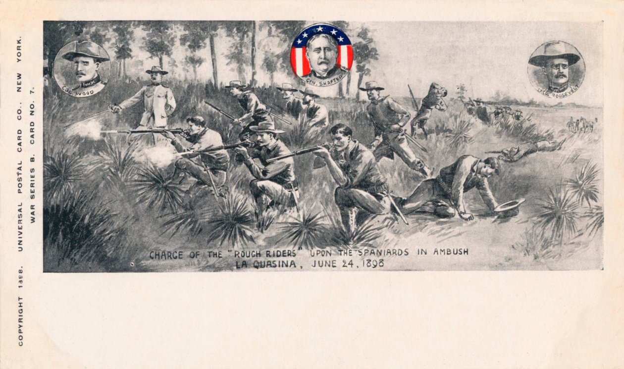 Szarża Rough Riders na Hiszpanów w zasadzce, La Quasina, 24 czerwca 1898, c1900 autorstwa Unbekannt