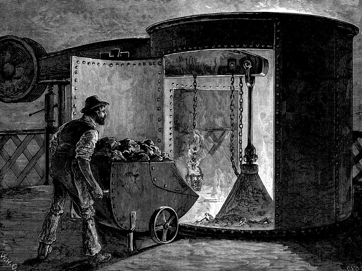 Ładowanie wielkiego pieca w Govan Iron Works, Szkocja, c1885 autorstwa Unbekannt