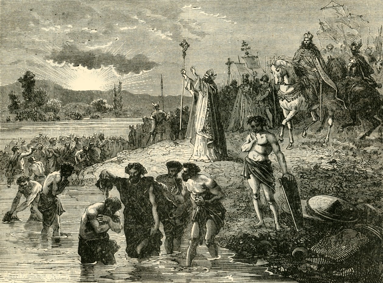 Karol Wielki Doprowadził Sasów do chrztu w Wezery, 782AD. 1890. autorstwa Unbekannt