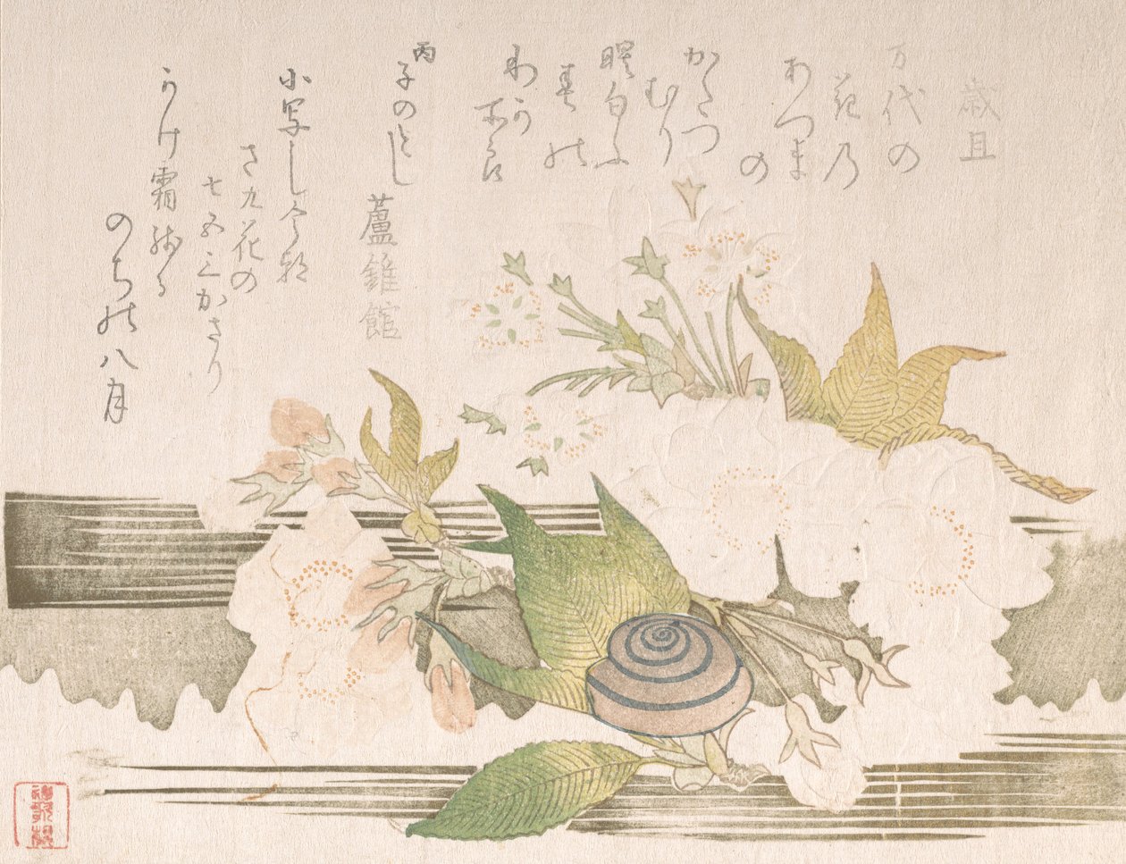 Kwiaty wiśni i ślimak, 1816. autorstwa Unbekannt