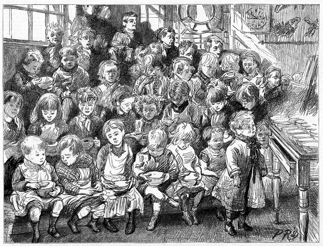 Dzieci czekające na zupę w porze obiadowej, London Board School, Denmark Terrace, Islington, 1889 autorstwa Unbekannt