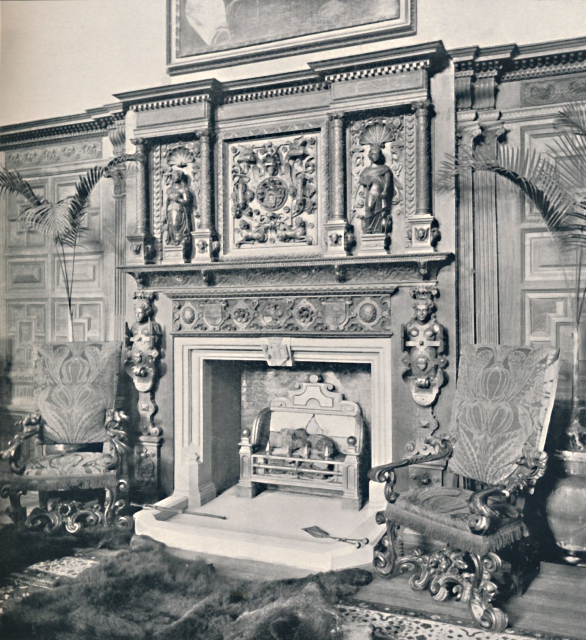 Kominek w Wielkiej Sali, Zamek Ashby, Northampton, 1927 autorstwa Unbekannt