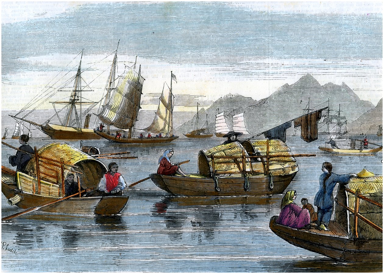 Chińskie sampany w porcie Hongkongu, ok. 1875 r. autorstwa Unbekannt