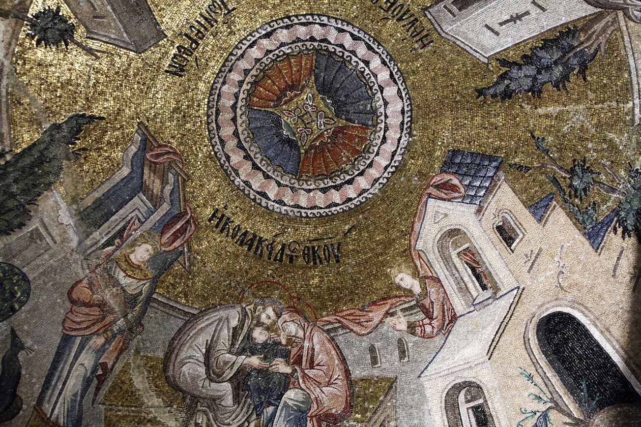 Muzeum kościelne Chora: mozaika przedstawiająca Matkę Boską otrzymującą miłość od rodziców Joachima i Anne Istanbul Turquie autorstwa Unbekannt