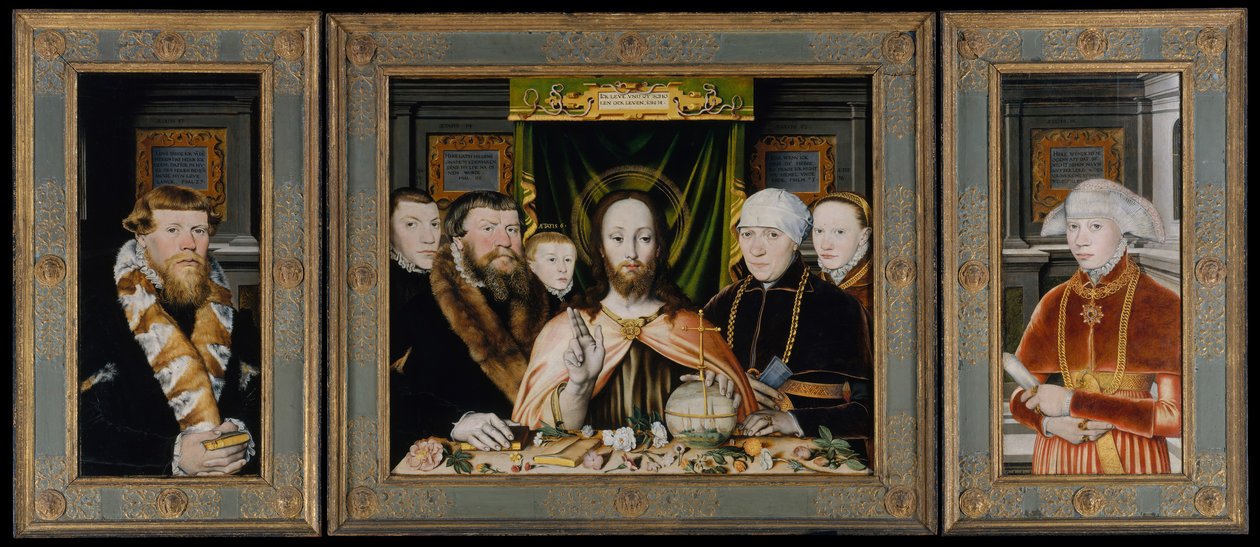 Błogosławieństwo Chrystusa, w otoczeniu rodziny dawców, ca. 1573-82. autorstwa Unbekannt