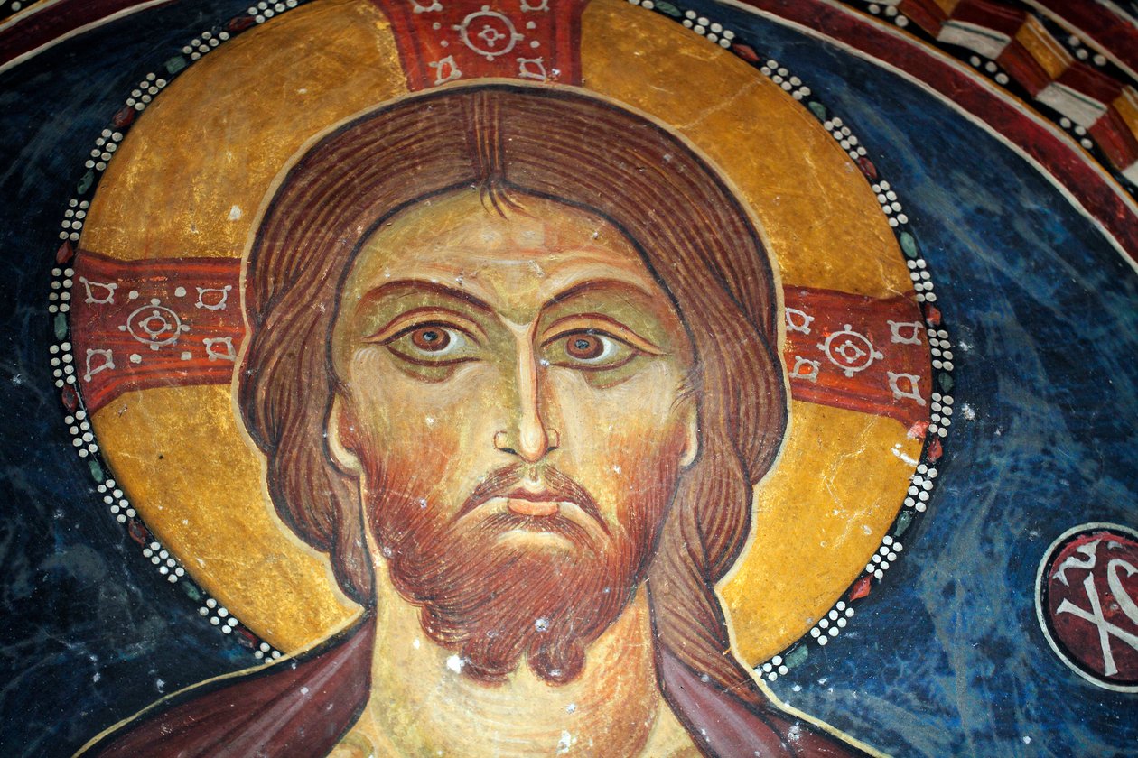 Chrystus i Sąd Ostateczny Szczegóły bizantyjskiego fresku ze sklepienia Narthex kościoła Asinou Scena ostatniego wyroku XIV w. (1332) UNESCO, światowe dziedzictwo kulturowe Region Troodos, Cypr autorstwa Unbekannt