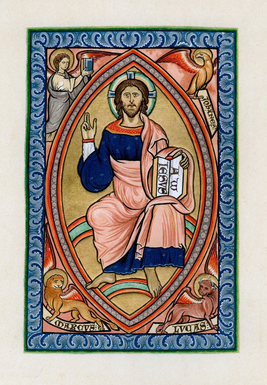 Chrystus w chwale z symbolami czterech Ewangelistów, ok. 1200 autorstwa Unbekannt