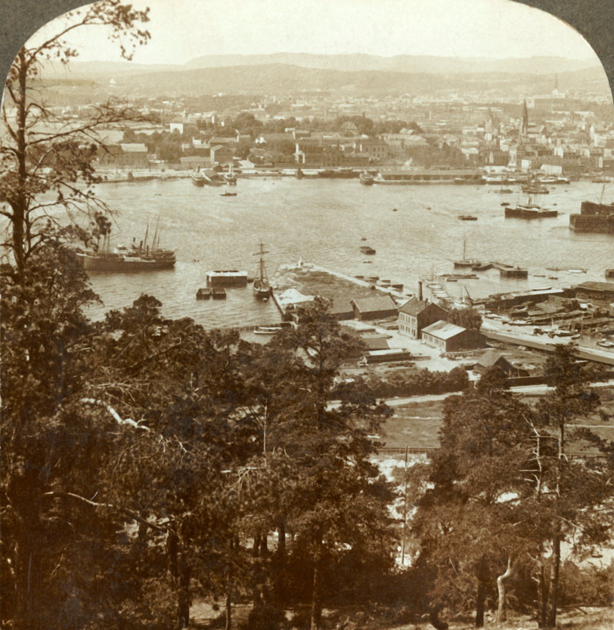 Christiania i jej ruchliwy port, N.W. z Pałacu Królewskiego Ekeberg po prawej, Norwegia, c1905. autorstwa Unbekannt
