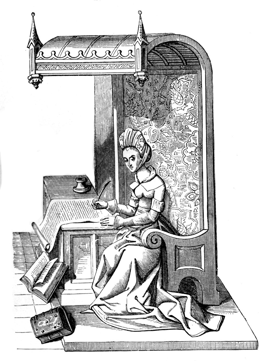Christine de Pizan 1364 -1430, średniowieczna pisarka, retoryczka i krytyczka, XV w., 1870 autorstwa Unbekannt
