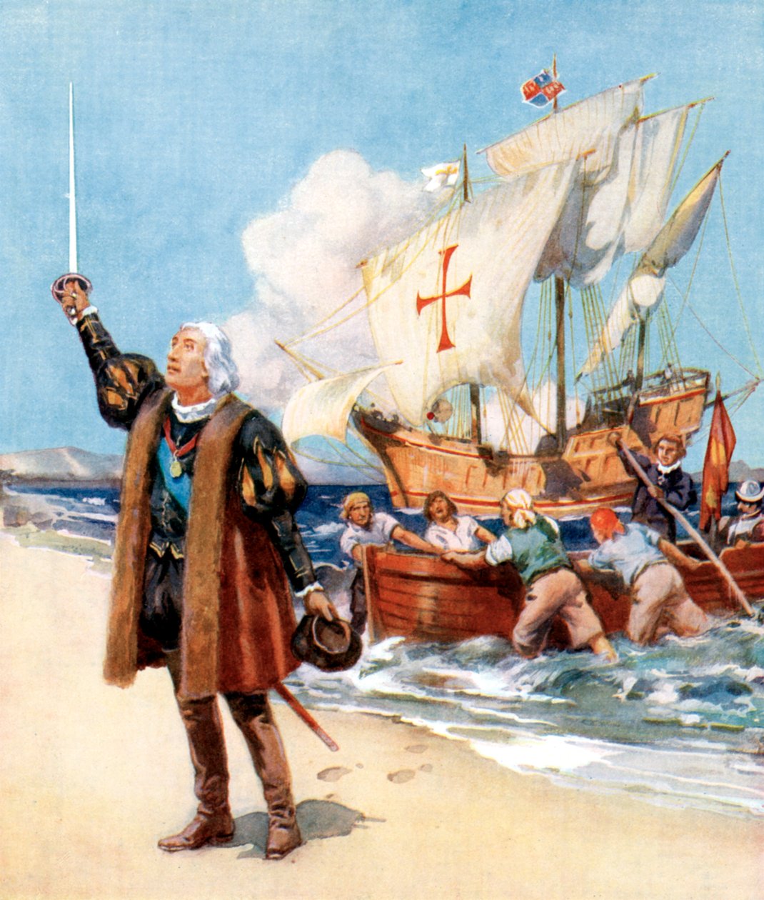 Krzysztof Kolumb lądujący w Ameryce, 1492, c1920 autorstwa Unbekannt