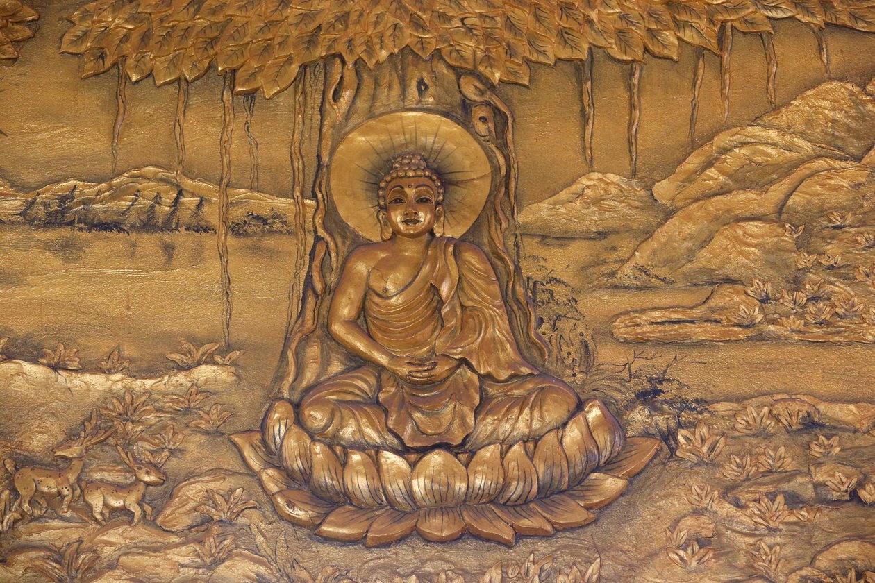 Chua Thiep Długa buddyjska pagoda. Budda Siakjamuni siedzący w pozie medytacyjnej. Thay Ninh. Wietnam autorstwa Unbekannt