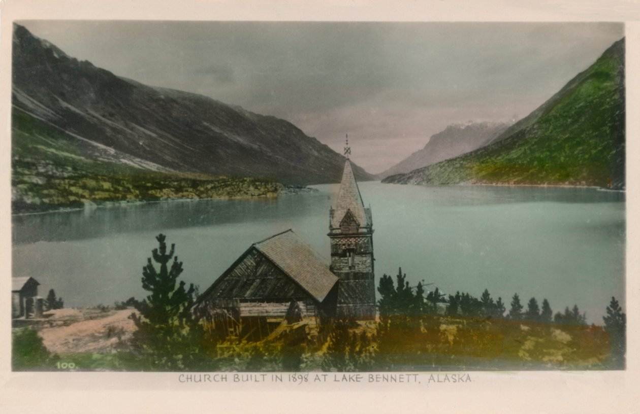 Kościół Zbudowany w 1898 r. nad jeziorem Bennett na Alasce, ok. 1910 r. autorstwa Unbekannt