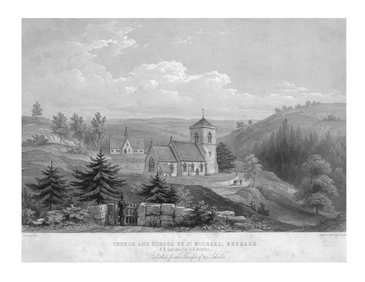Kościół i Szkoła św. Michała, Bussage, ok. 1800. autorstwa Unbekannt