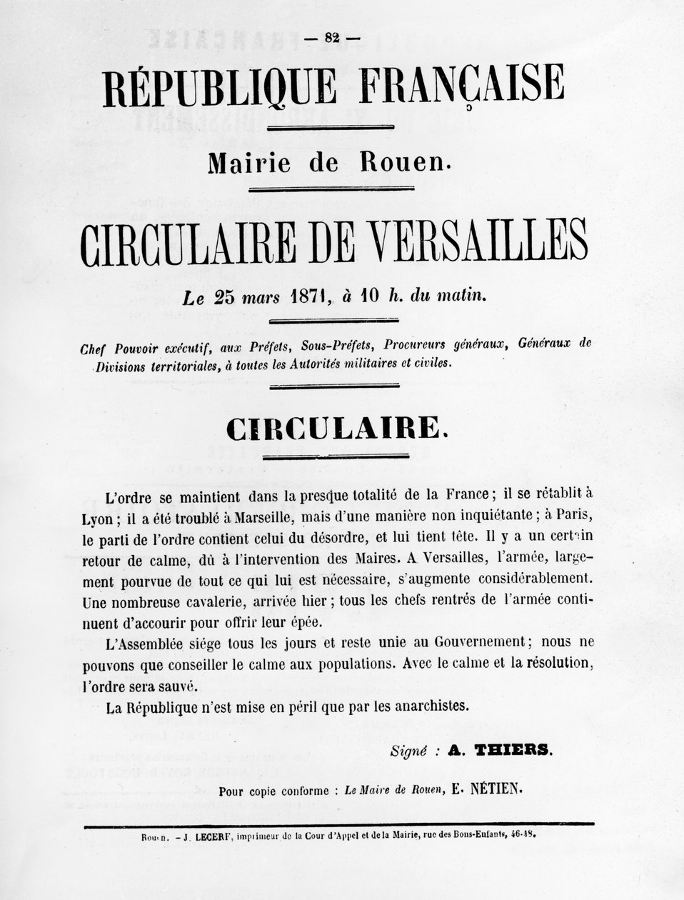 Circulaire de Versailles, z francuskich plakatów politycznych Komuny Paryskiej, maj 1871 autorstwa Unbekannt