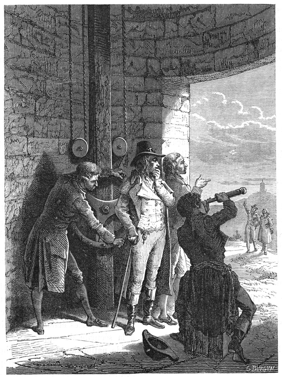 Claude Chappe demonstruje swój system semaforów telegrafu optycznego w 1793 c1870 autorstwa Unbekannt