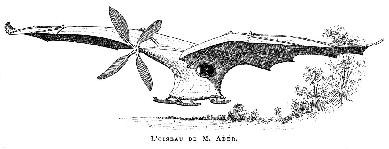 Clement Aders latający ptak Eole, pierwszy pilotowany samolot, który wystartował o własnych siłach, 1890 autorstwa Unbekannt