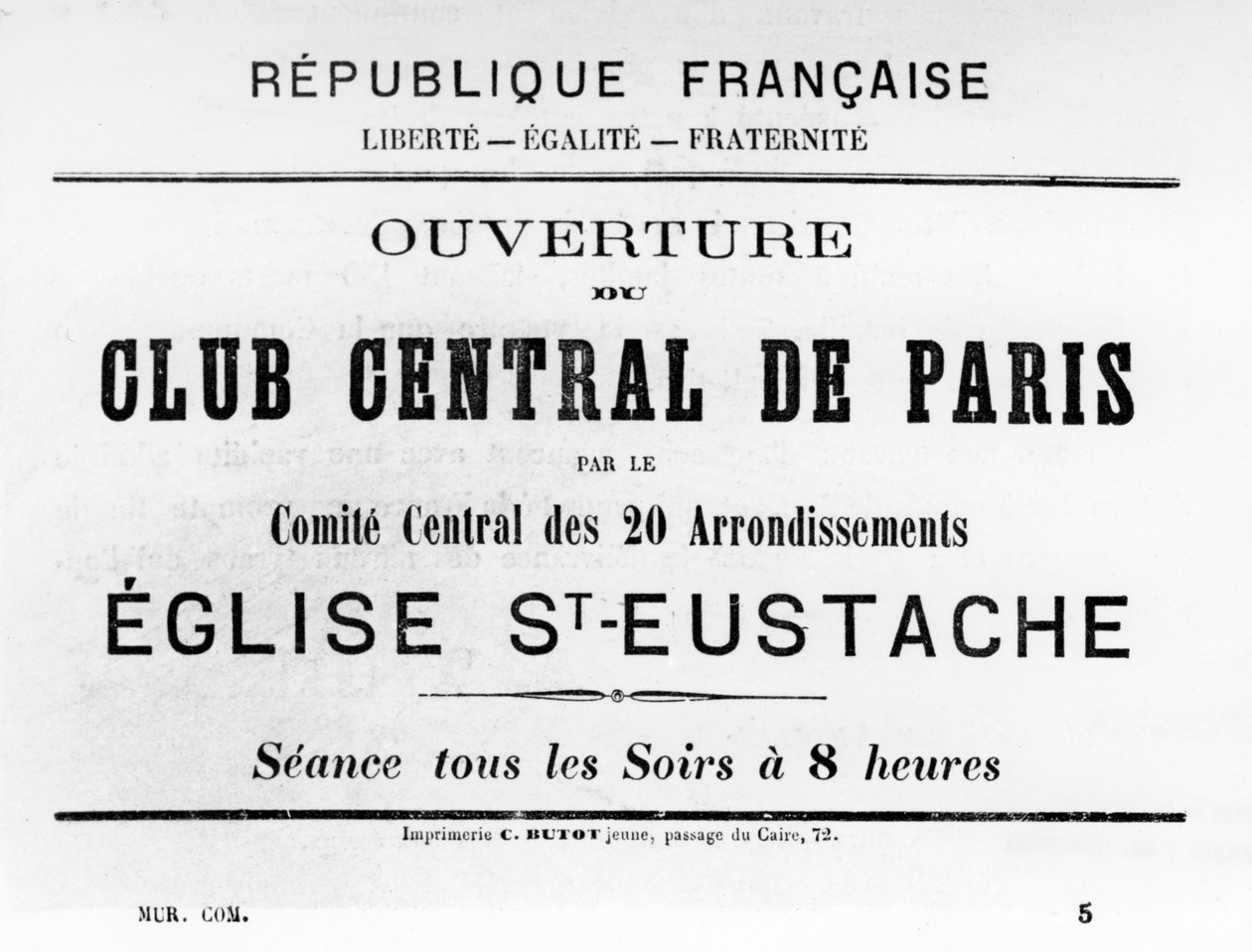 Club Central de Paris, z francuskich plakatów politycznych Komuny Paryskiej, maj 1871 autorstwa Unbekannt