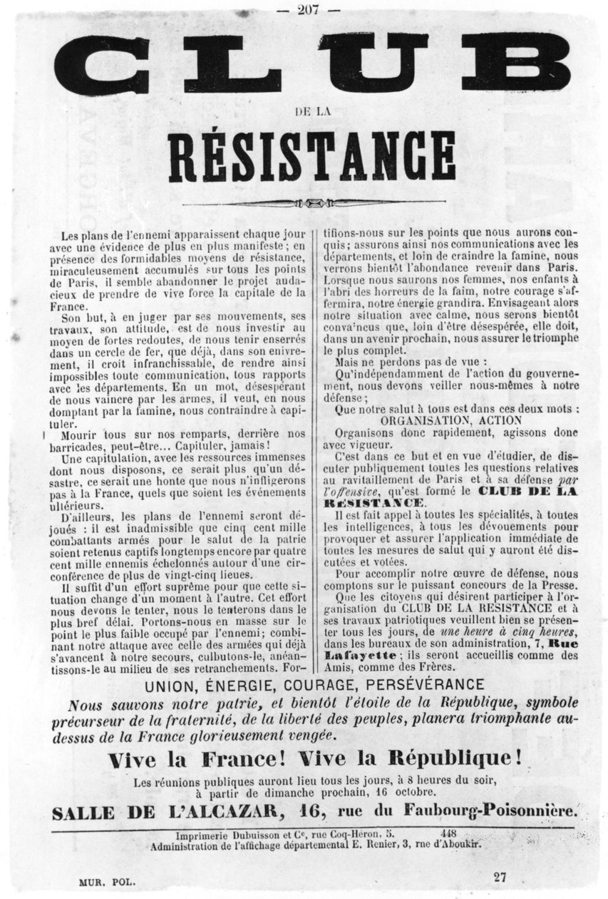 Club de la Resistance, z francuskich plakatów politycznych Komuny Paryskiej, maj 1871 autorstwa Unbekannt