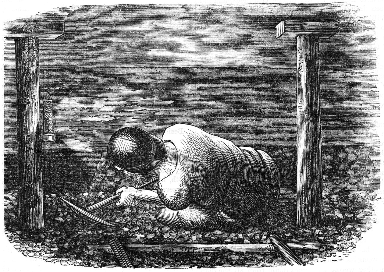 Górnik pracujący w wąskim pokładzie, ok. 1864 r. autorstwa Unbekannt