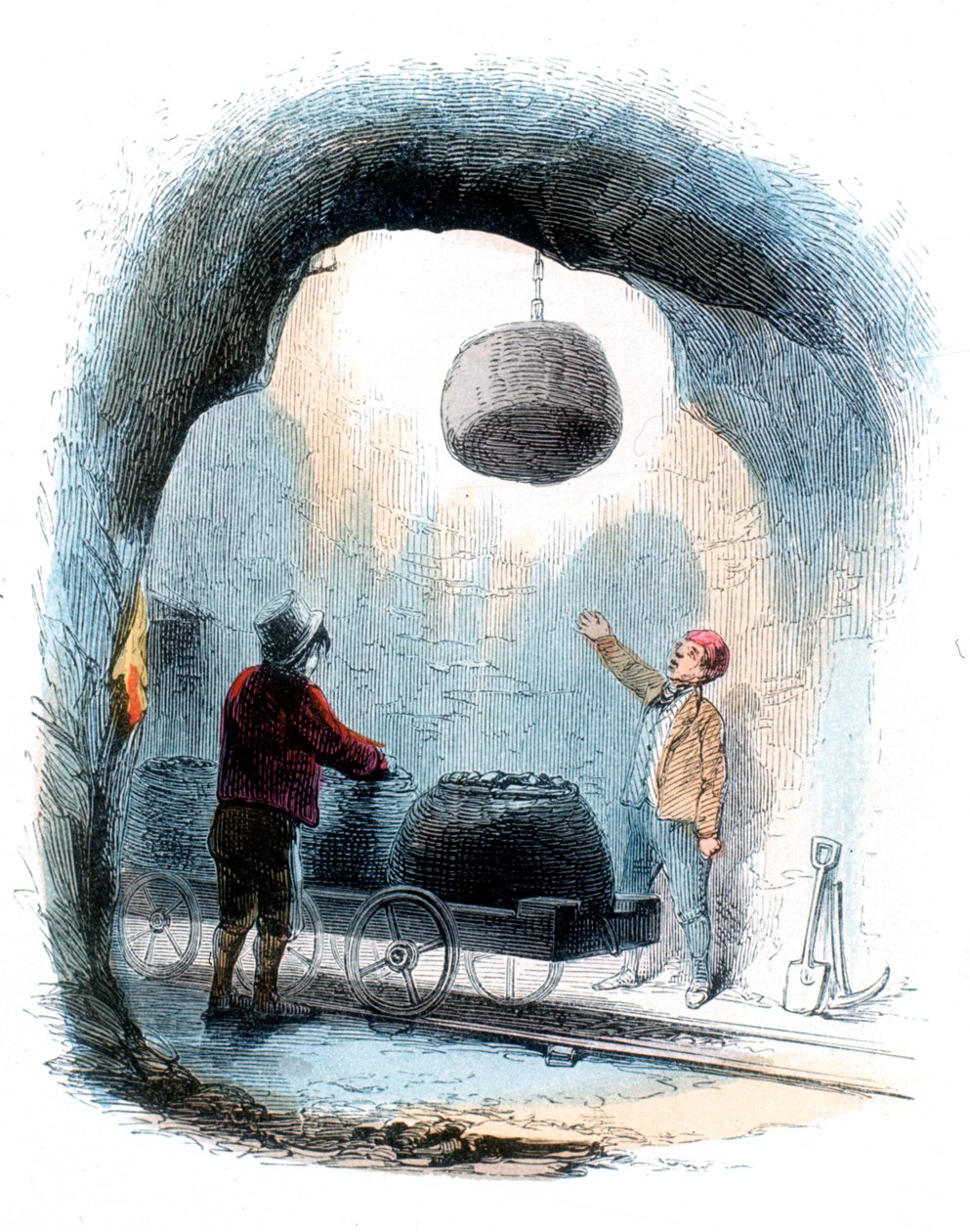 Wydobycie węgla: wysyłanie koszy z węglem na powierzchnię kopalni, 1852 autorstwa Unbekannt