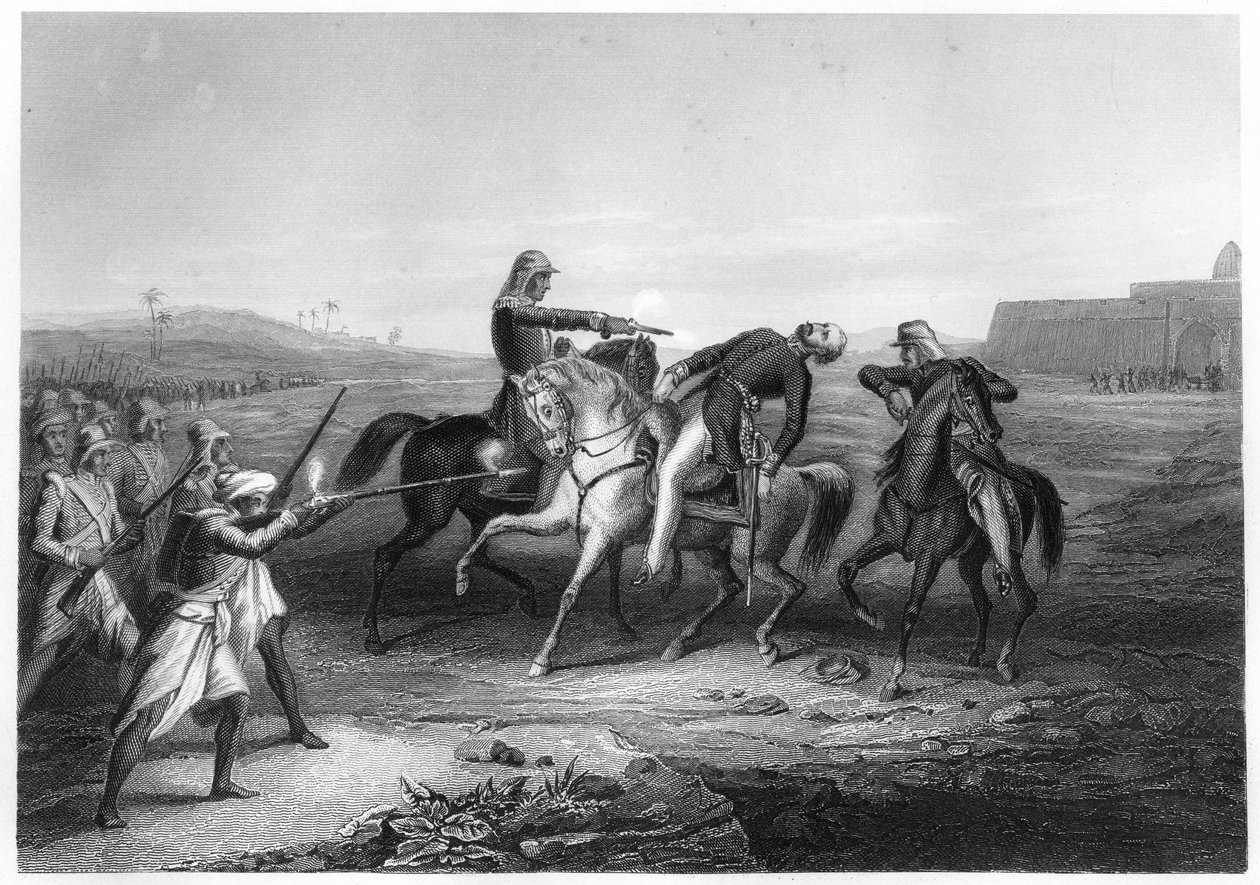Pułkownik Platt zabity przez buntowników w Mhow, c1860 autorstwa Unbekannt