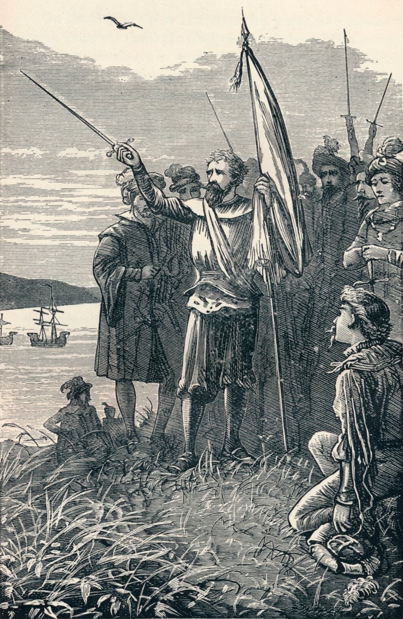 Kolumb przejmuje w posiadanie San Salvador dla Hiszpanii, 1904 autorstwa Unbekannt