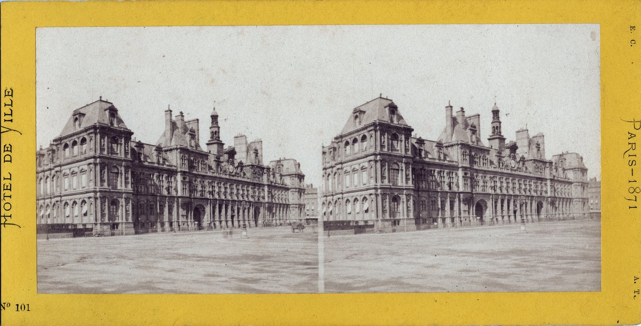 Gmina Paryska (1871): widok na ratusz. Fotografia anonimowa. Druk na kartonie Wym. 17x7 cm autorstwa Unbekannt