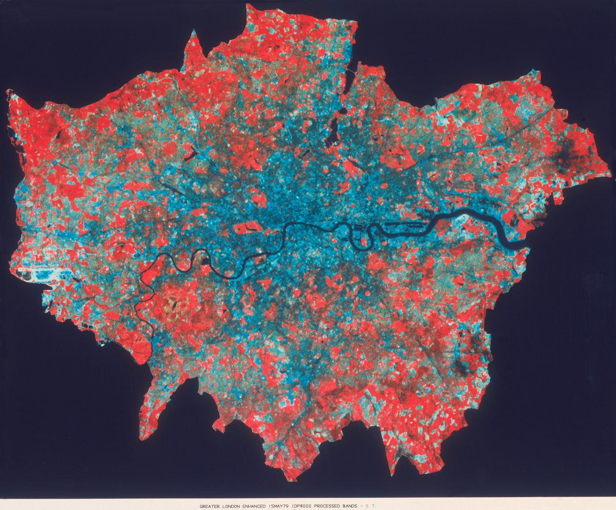 Kompozytowy obraz w sztucznych kolorach Landsat Wielkiego Londynu, 1979 r autorstwa Unbekannt
