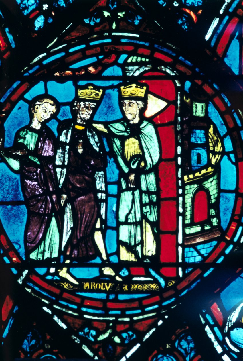 Konstantyn wita Karola Wielkiego w Konstantynopolu, witraż, katedra w Chartres, Francja, ok. 1225 r. autorstwa Unbekannt