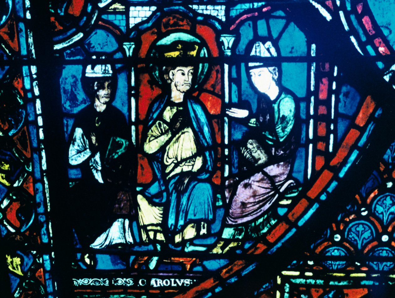 List Konstantyna wręczony Karolowi Wielkiemu, witraż, katedra w Chartres, Francja, ok. 1225 r. autorstwa Unbekannt