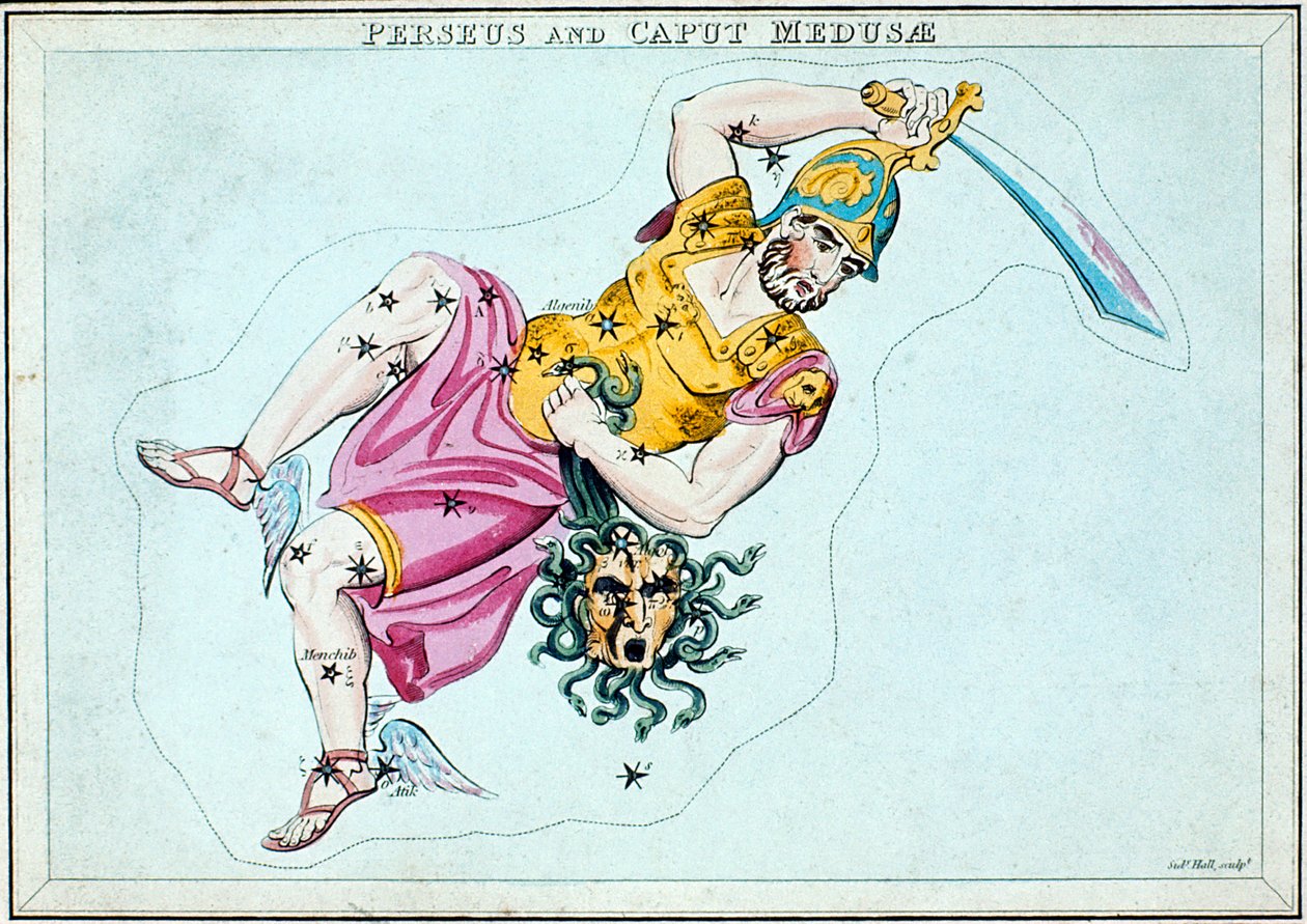 Gwiazdozbiór Perseusza, ukazujący go niosącego głowę Meduzy, ok. 1820 autorstwa Unbekannt