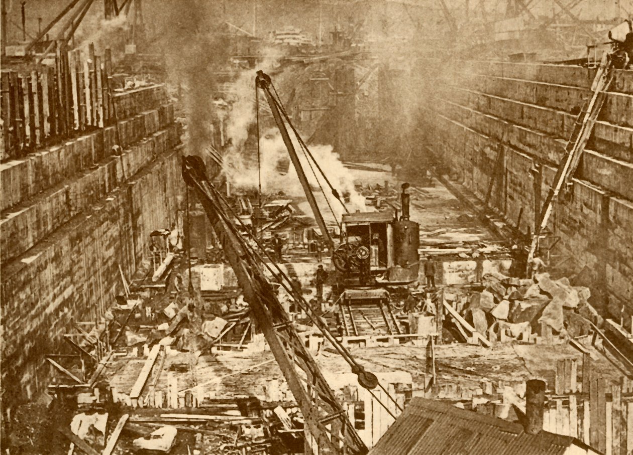 Budowa suchego doku w Swansea, ok. 1930. autorstwa Unbekannt