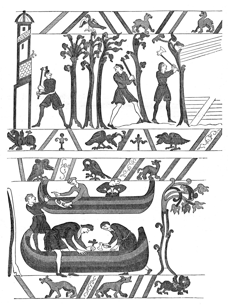 Budowa łodzi dla Wilhelma I, Bayeux Tapestry, c1070s, 1870 autorstwa Unbekannt
