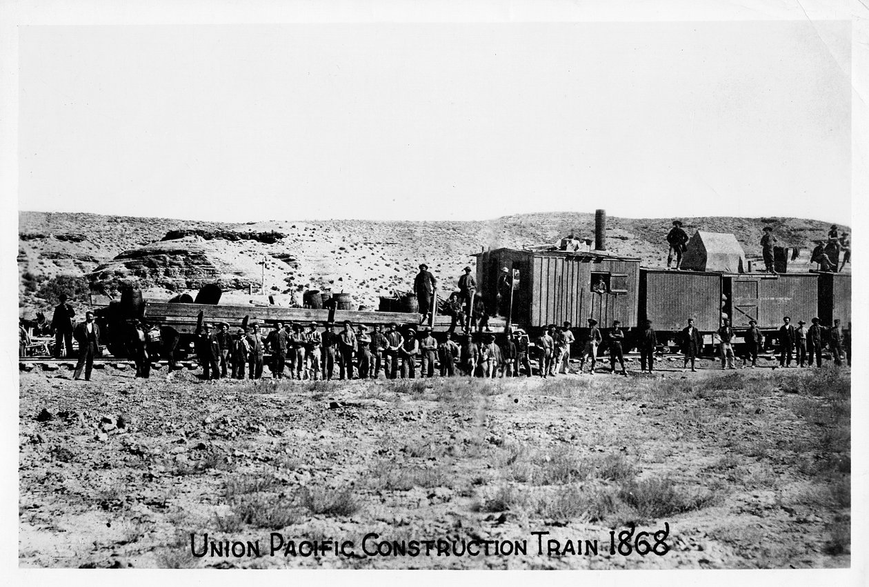 Pociąg budowlany na Union Pacific Railroad, USA, 1868 r autorstwa Unbekannt