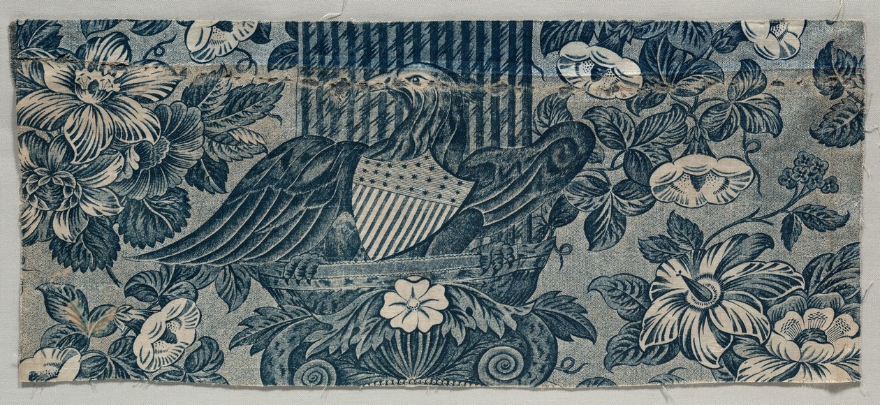 Fragment bawełny z nadrukiem miedziorytowym z amerykańskim orłem, 1830 - 1840. autorstwa Unbekannt